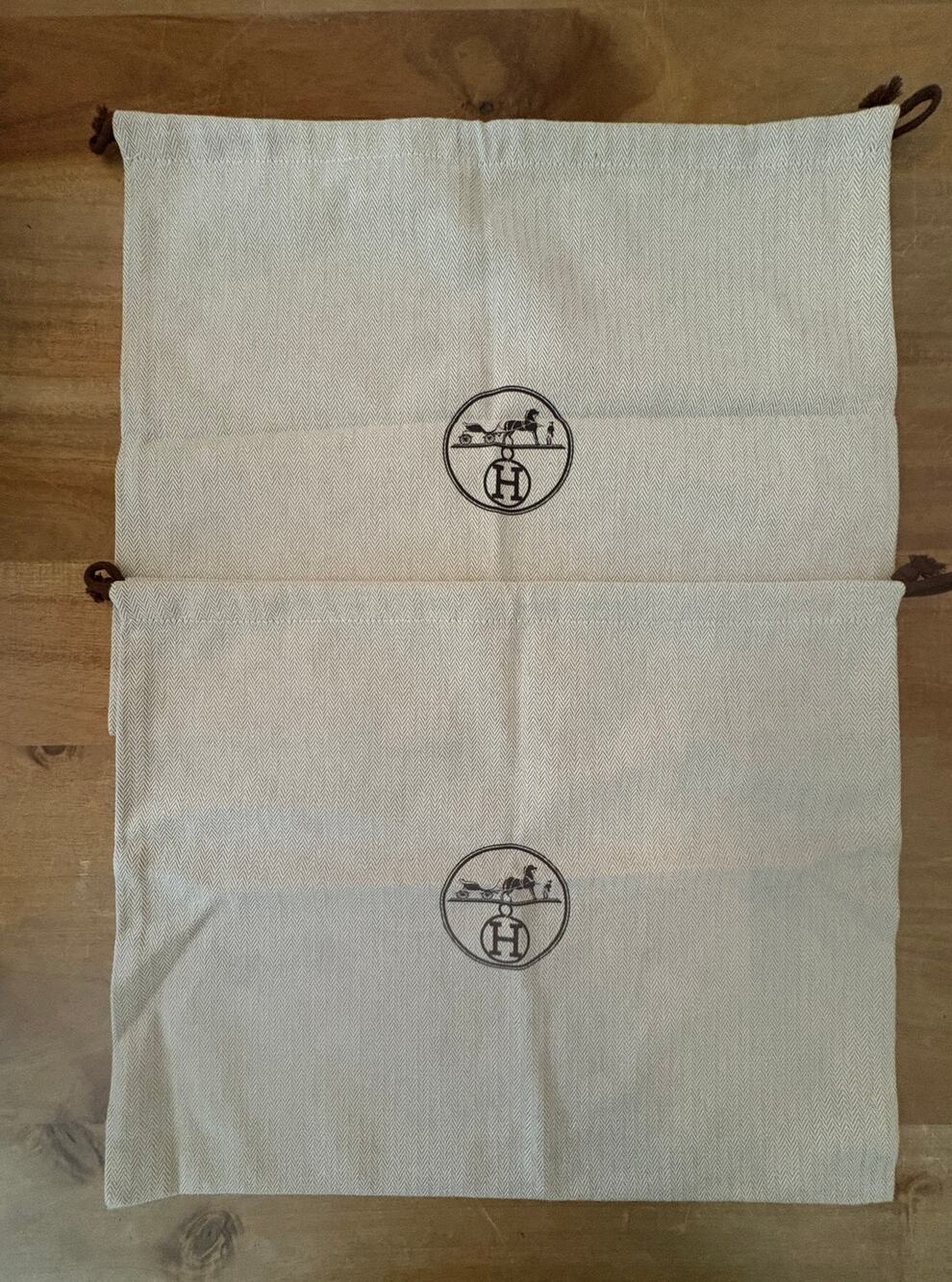 Set of 2 Hermès Drawstring Dustbags Bags Beige Dust 16"x13" Accessories w logo - Picture 1 of 7